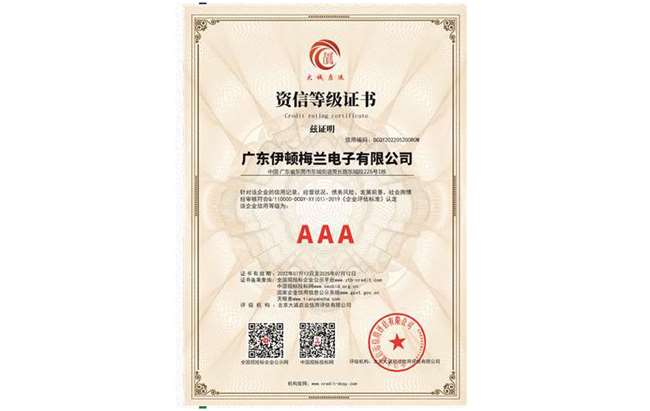 AAA资信等级证书